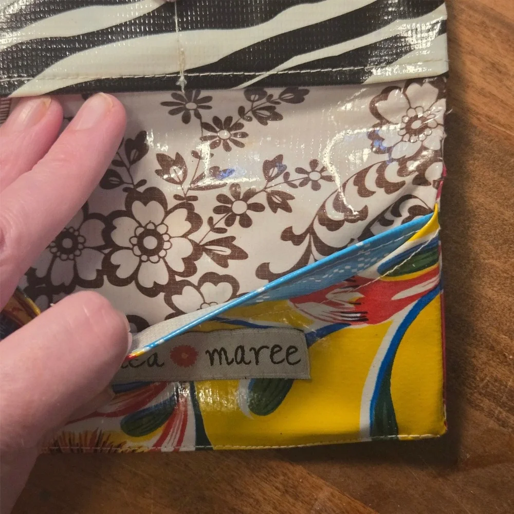 Erica Maree Handmade Oilcloth‎ Envelope Wallet Pink Floral Zebra with Coin Pouch